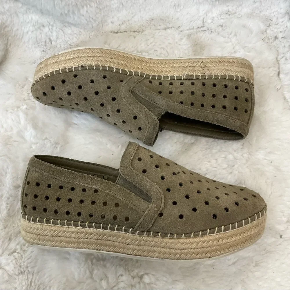 Steve Madden Widmer olive green leather suede perforated platform espadrilles 7B